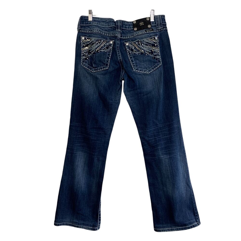 Miss Me Easy Boot Jeans Size 28 Chain Rhinestones Embroidery JJE5734EL Low Rise